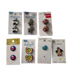 Novelty Buttons On 7 Cards From Germany Thailand and China